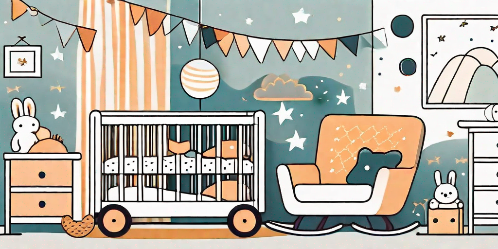 A beautifully decorated baby room with colorful wallpaper