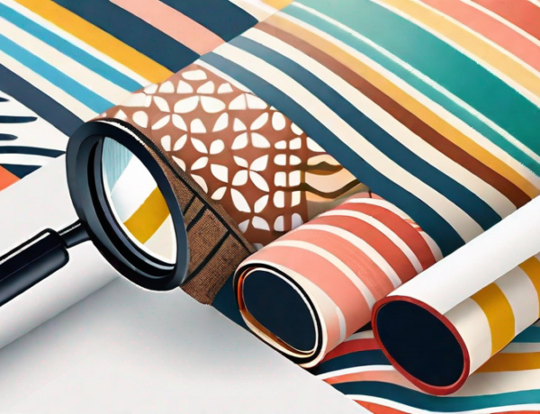 Various colorful and patterned wallpaper rolls neatly arranged