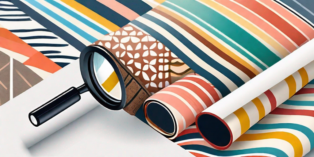 Various colorful and patterned wallpaper rolls neatly arranged