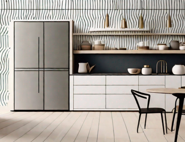 A nordic-style kitchen featuring minimalist furniture