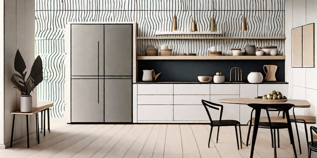 A nordic-style kitchen featuring minimalist furniture