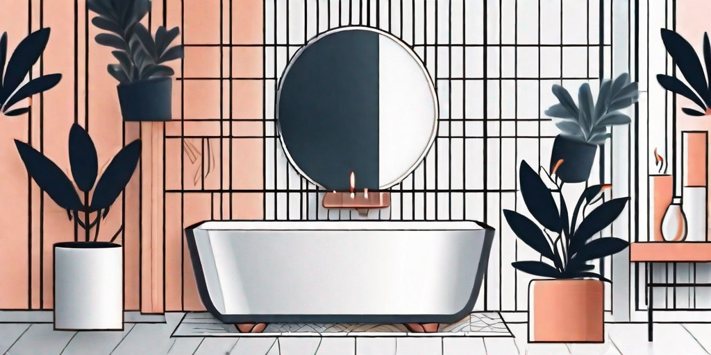 A stylishly decorated bathroom featuring walls covered in vibrant