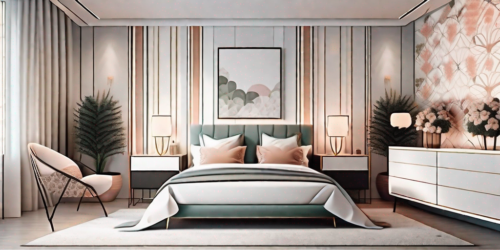 A cozy and elegant matrimonial bedroom showcasing various designs of wallpaper