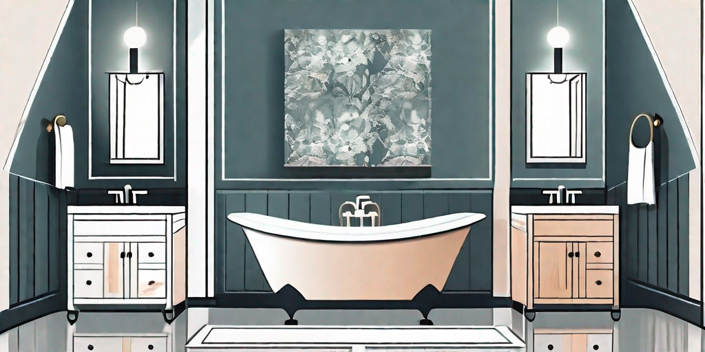 A stylish bathroom with various types of wallpaper designs