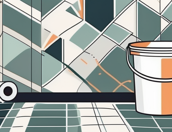 Wallpaper being applied onto a tiled wall