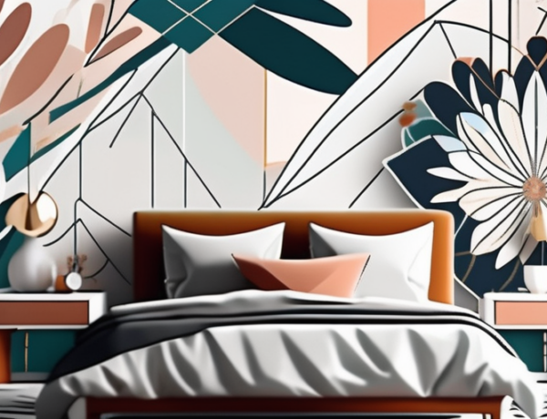 A stylish bedroom decorated with various types of wallpaper designs