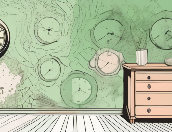 A room with walls covered in various stages of peeling and fading wallpaper