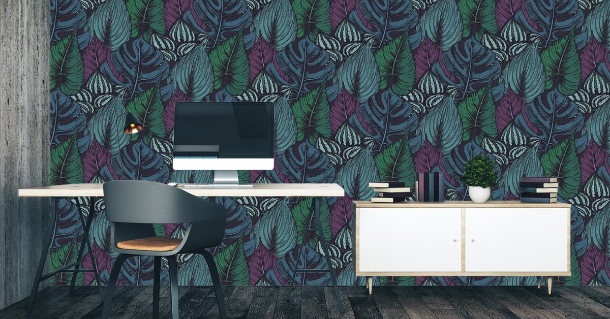 Papel pintado con motivos azules