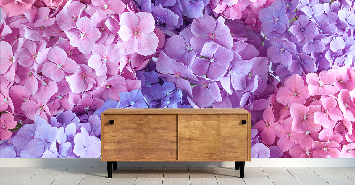 Papel pintado con hortensias