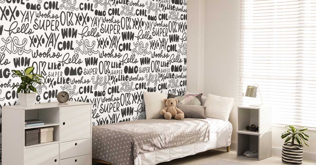 Papel pintado con textos y letras