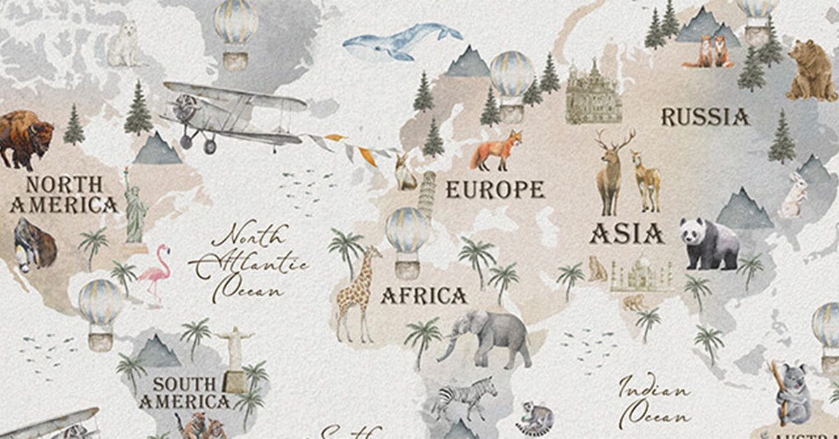 Lemonwalls Mapas del mundo papel pintado