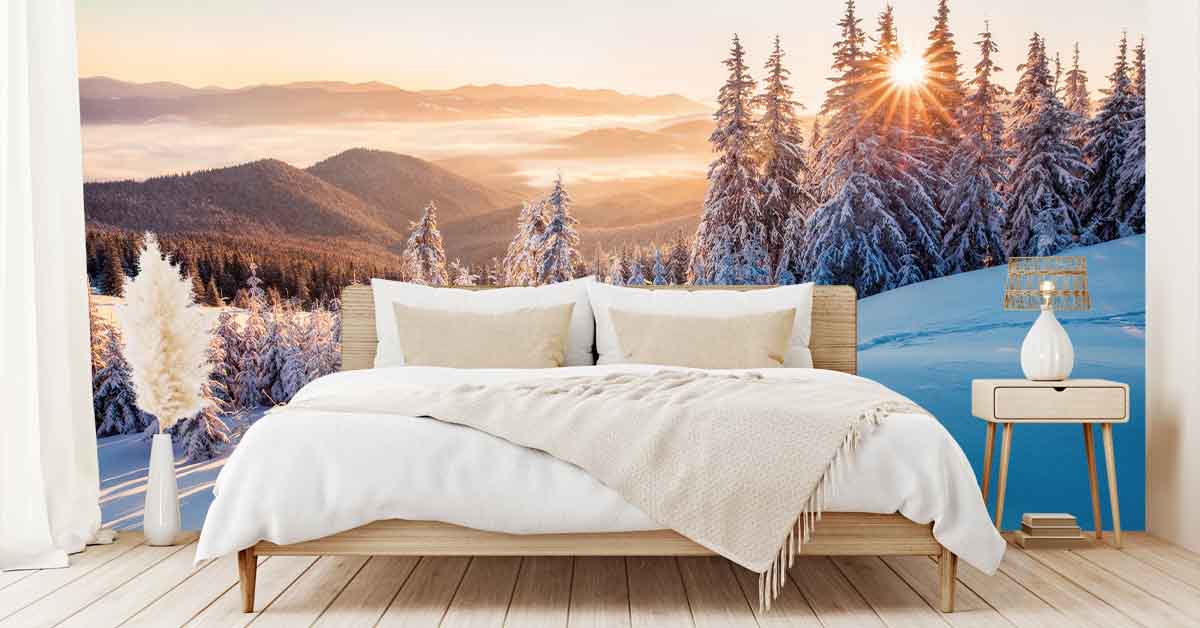 Paisaje de invierno en el empapelado