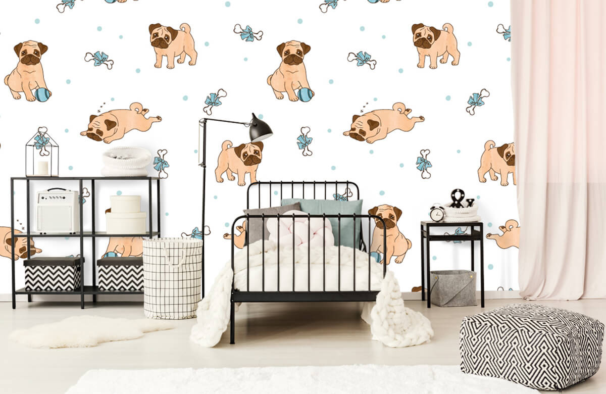 Perros - Papel pintado con Pugs - Habitación del bebé 2