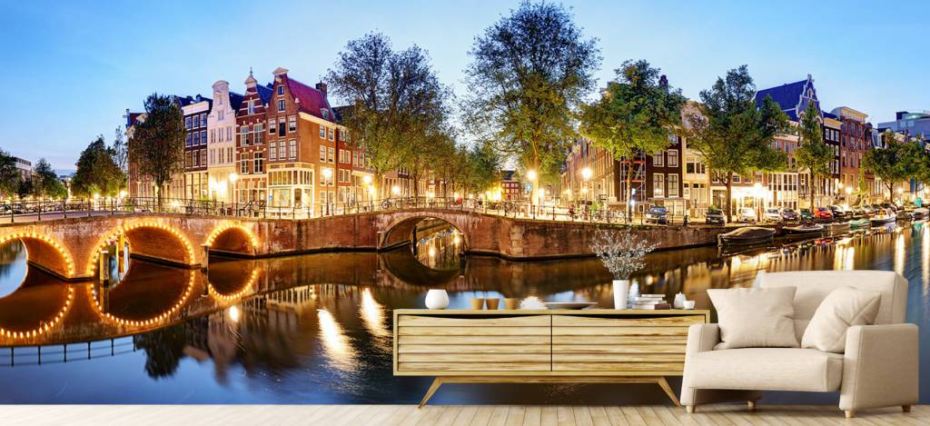 Ciudades - Papel pintado con Ámsterdam de noche - Salón 4