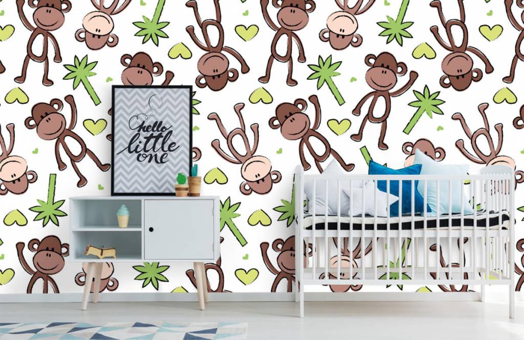 Animales acuáticos - Papel pintado con Monos y palmeras - Habitación de los niños 1
