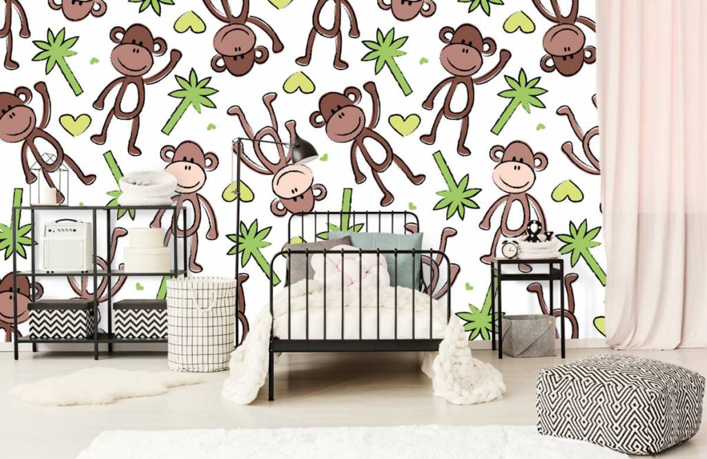 Animales acuáticos - Papel pintado con Monos y palmeras - Habitación de los niños 2