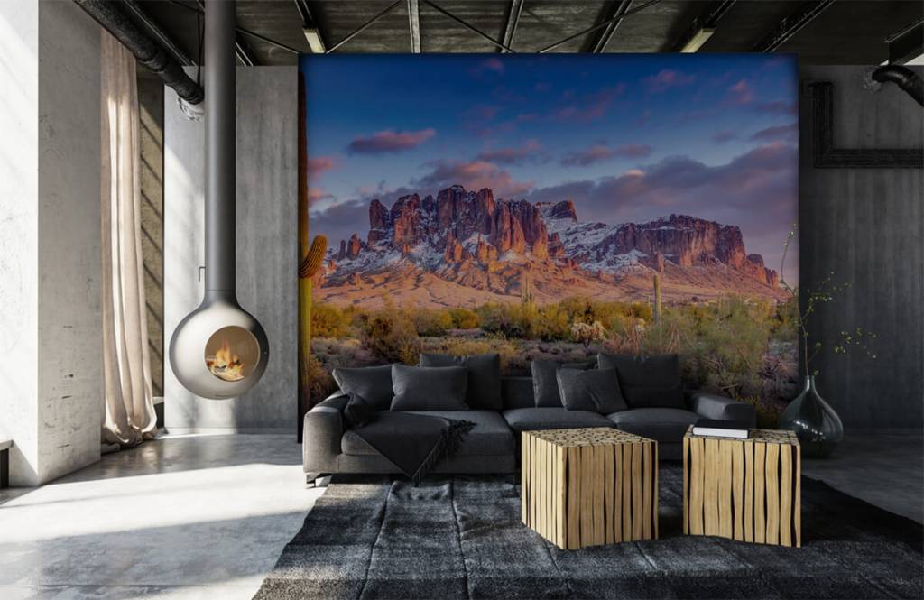 Montañas - Papel pintado con Cactus en un paisaje de montaña - Salón 7