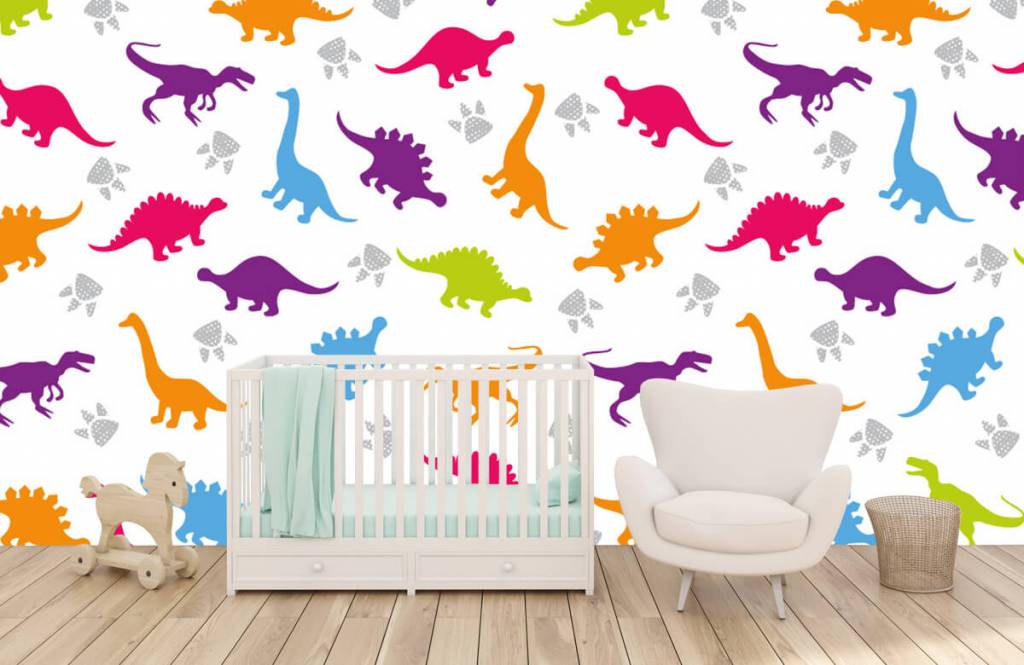 Niños - Papel pintado con Dinosaurio y patas - Habitación de niña 5