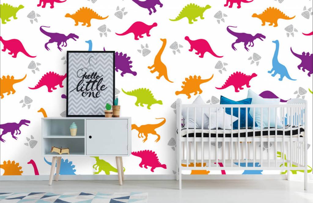 Niños - Papel pintado con Dinosaurio y patas - Habitación de niña 6