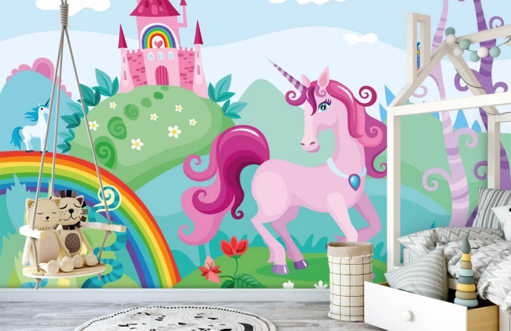 Otros - Papel pintado con Unicornio en un castillo - Habitación de infantes 1