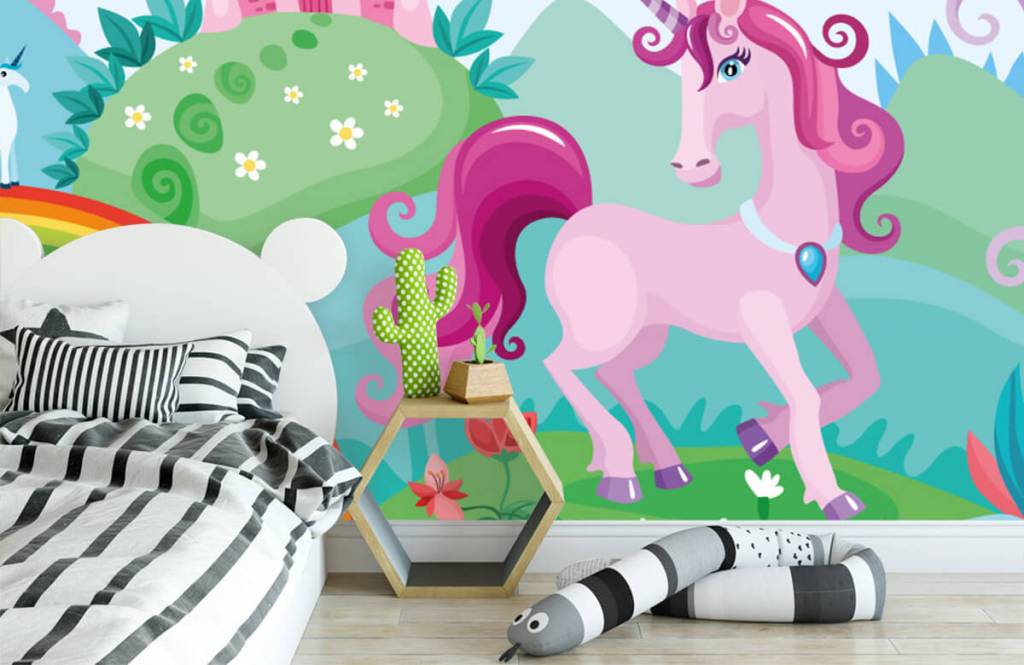 Otros - Papel pintado con Unicornio en un castillo - Habitación de infantes 3