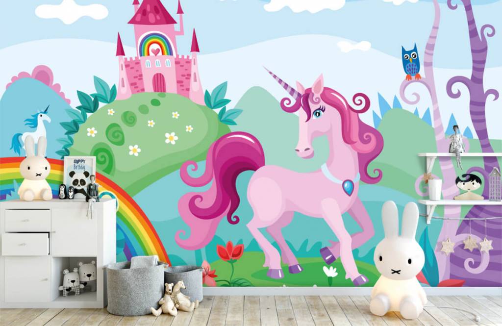 Otros - Papel pintado con Unicornio en un castillo - Habitación de infantes 4