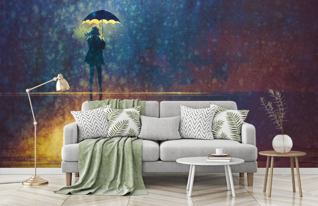 Moderno - Papel pintado con Chica solitaria bajo la lluvia - Sala de ocio 7