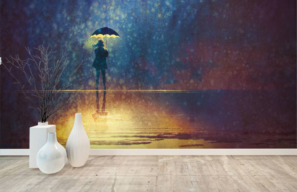 Moderno - Papel pintado con Chica solitaria bajo la lluvia - Sala de ocio 8