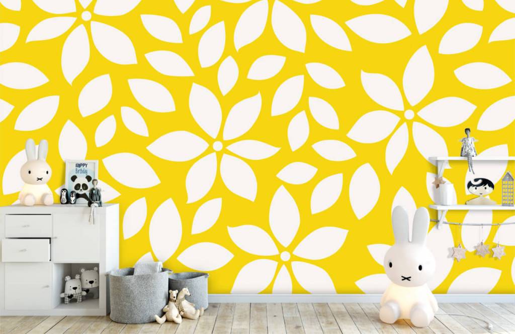 Otros - Papel pintado con Patrón de flores amarillas - Habitación del bebé 4