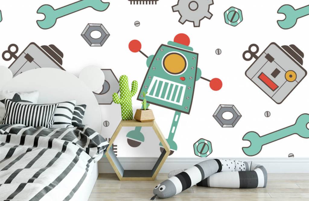 Niños y niñas - Papel pintado con Robots firmados - Habitación de infantes 3