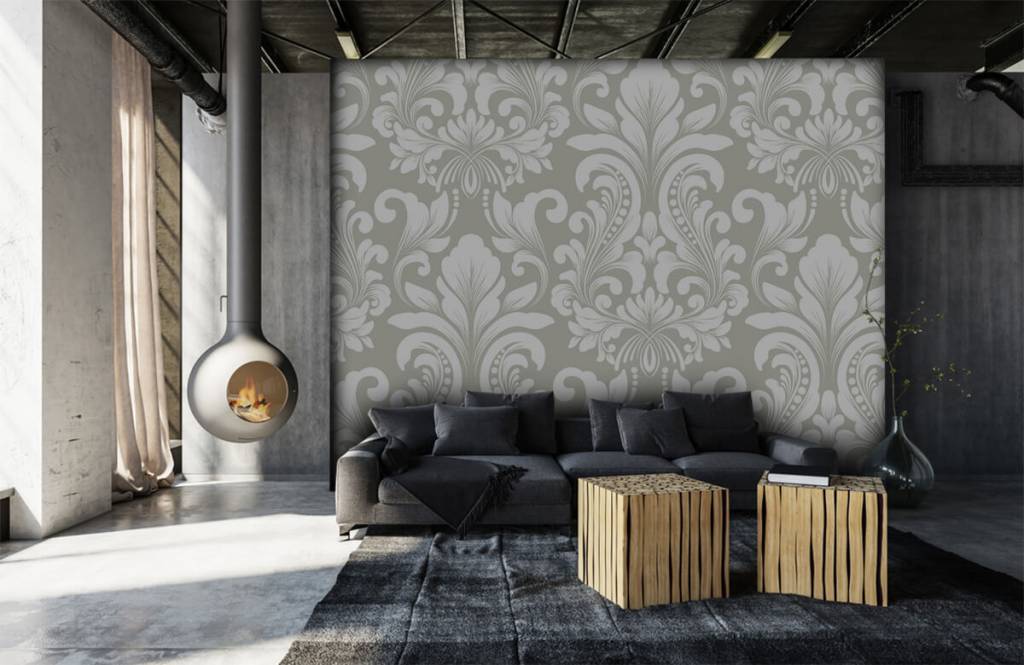 Barroco - Papel pintado con Patrón de damasco gris - Habitación 7