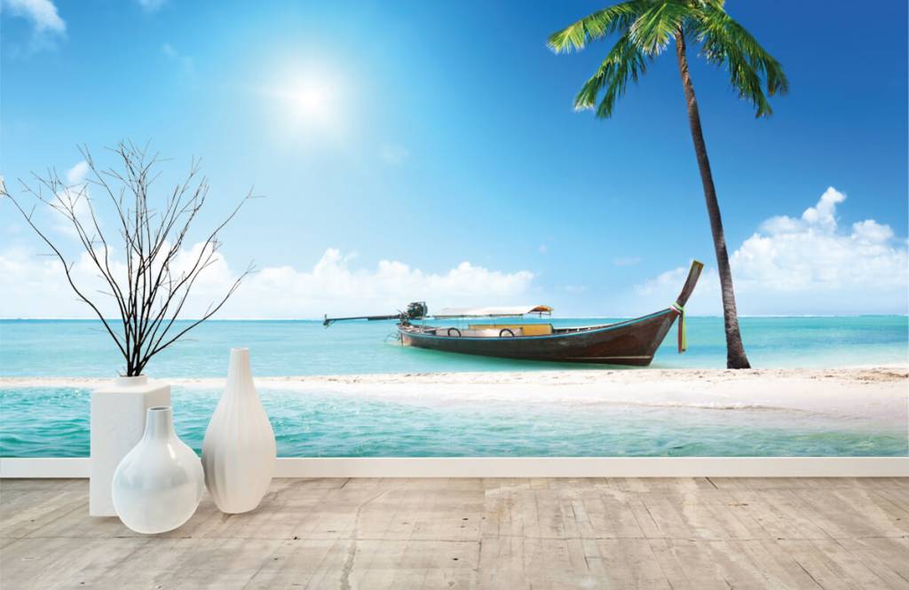 Playas - Papel pintado con Isla deshabitada y un barco - Sala de ocio 1