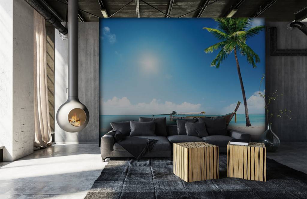 Playas - Papel pintado con Isla deshabitada y un barco - Sala de ocio 7
