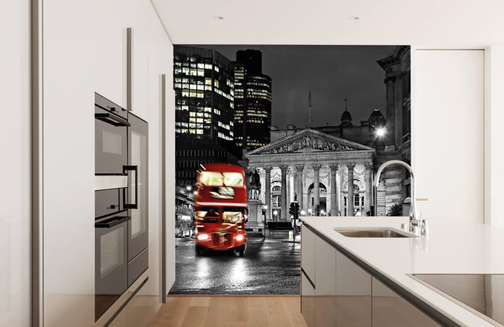 Blanco y negro - Papel pintado con Autobús rojo en Londres - Habitación de adolescentes 4