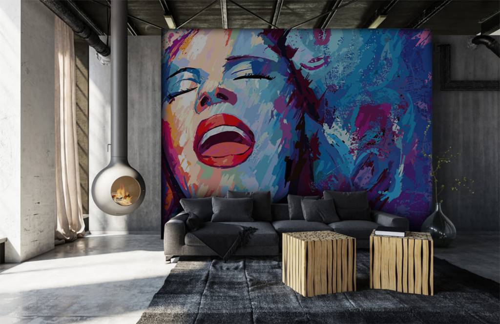 Moderno - Papel pintado con Pintura de una mujer abstracta - Habitación de adolescentes 1