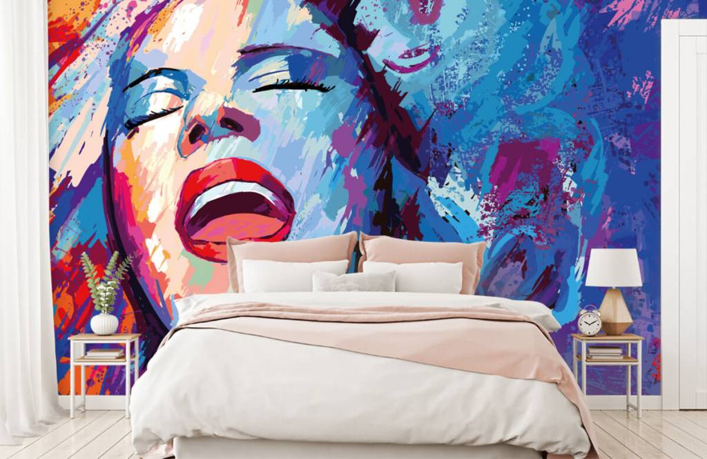 Moderno - Papel pintado con Pintura de una mujer abstracta - Habitación de adolescentes 2