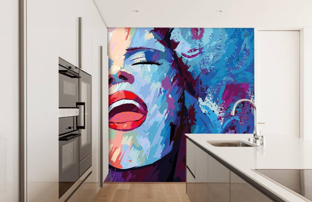 Moderno - Papel pintado con Pintura de una mujer abstracta - Habitación de adolescentes 4