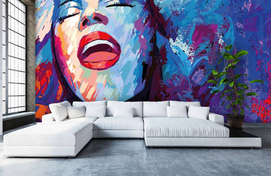 Moderno - Papel pintado con Pintura de una mujer abstracta - Habitación de adolescentes 6