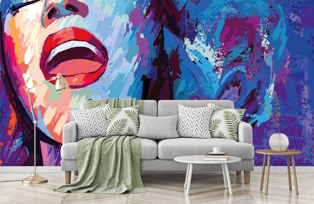 Moderno - Papel pintado con Pintura de una mujer abstracta - Habitación de adolescentes 7