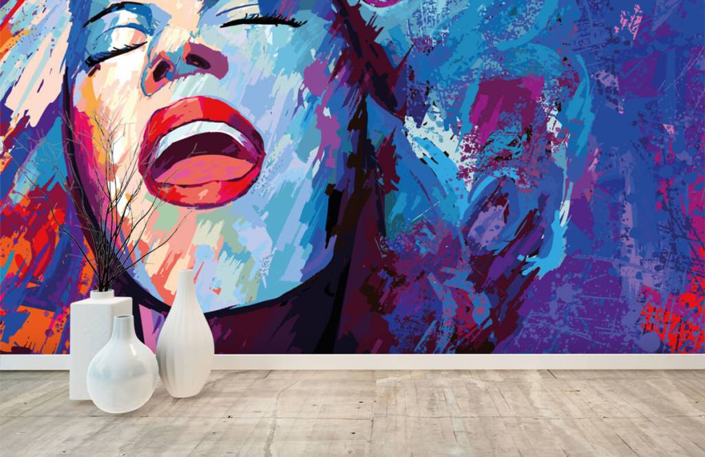 Moderno - Papel pintado con Pintura de una mujer abstracta - Habitación de adolescentes 8