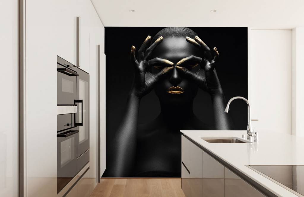 Caras y retratos - Papel pintado con Mujer pintada de negro - Salón 2