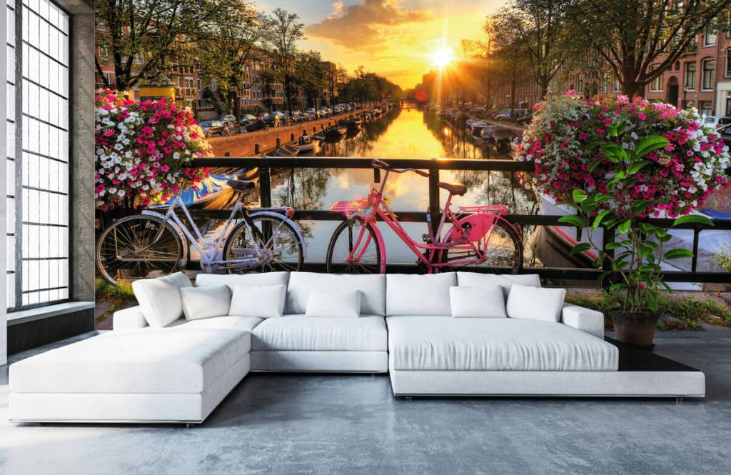 Ciudades - Papel pintado con Ciclismo en un puente con flores - Habitación 1