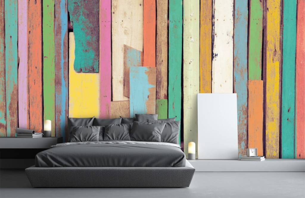 Madera - Papel pintado con Trozos de madera de colores - Habitación 2