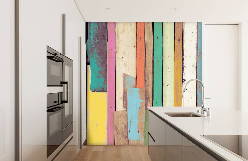 Madera - Papel pintado con Trozos de madera de colores - Habitación 3