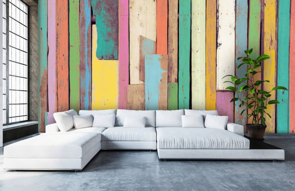 Madera - Papel pintado con Trozos de madera de colores - Habitación 5
