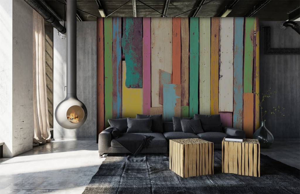 Madera - Papel pintado con Trozos de madera de colores - Habitación 6