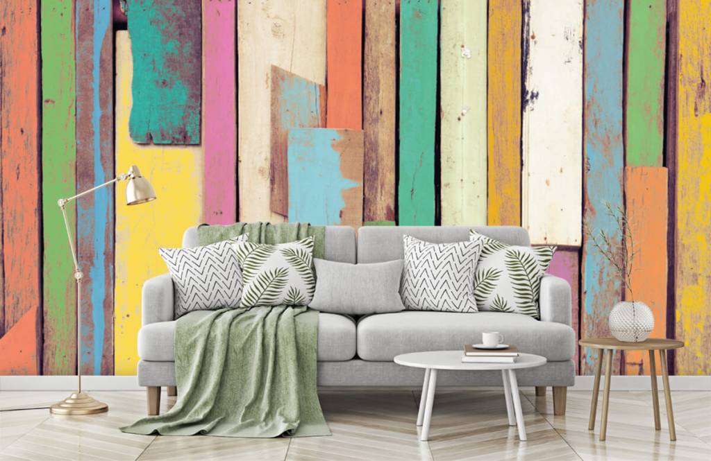 Madera - Papel pintado con Trozos de madera de colores - Habitación 7