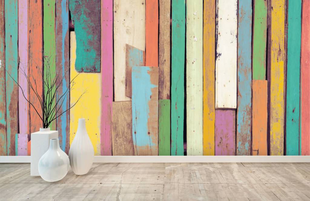 Madera - Papel pintado con Trozos de madera de colores - Habitación 8