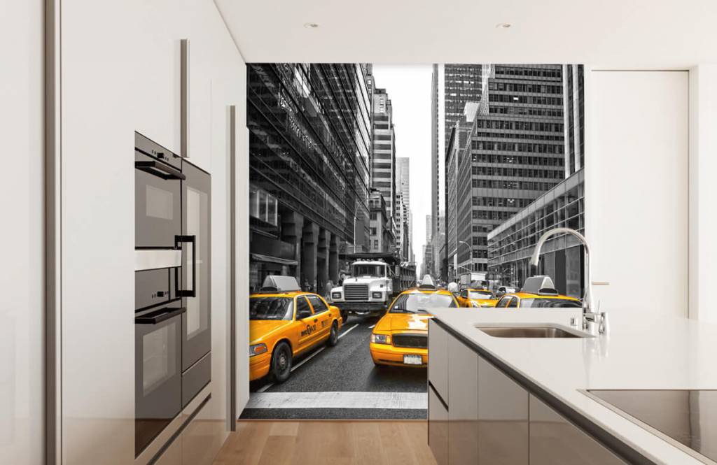 Blanco y negro - Papel pintado con Taxis amarillos en Nueva York - Habitación de adolescentes 4
