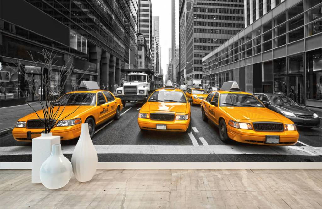 Blanco y negro - Papel pintado con Taxis amarillos en Nueva York - Habitación de adolescentes 8